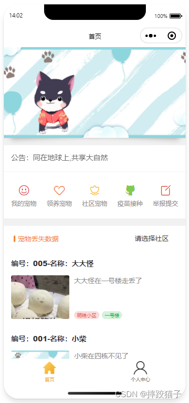 基于Java+SpringBoot制作一个社区宠物登记小程序